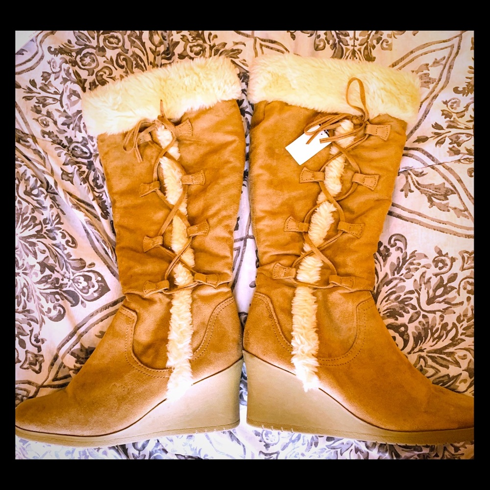 Knee high Faux brown and beige fur Boots